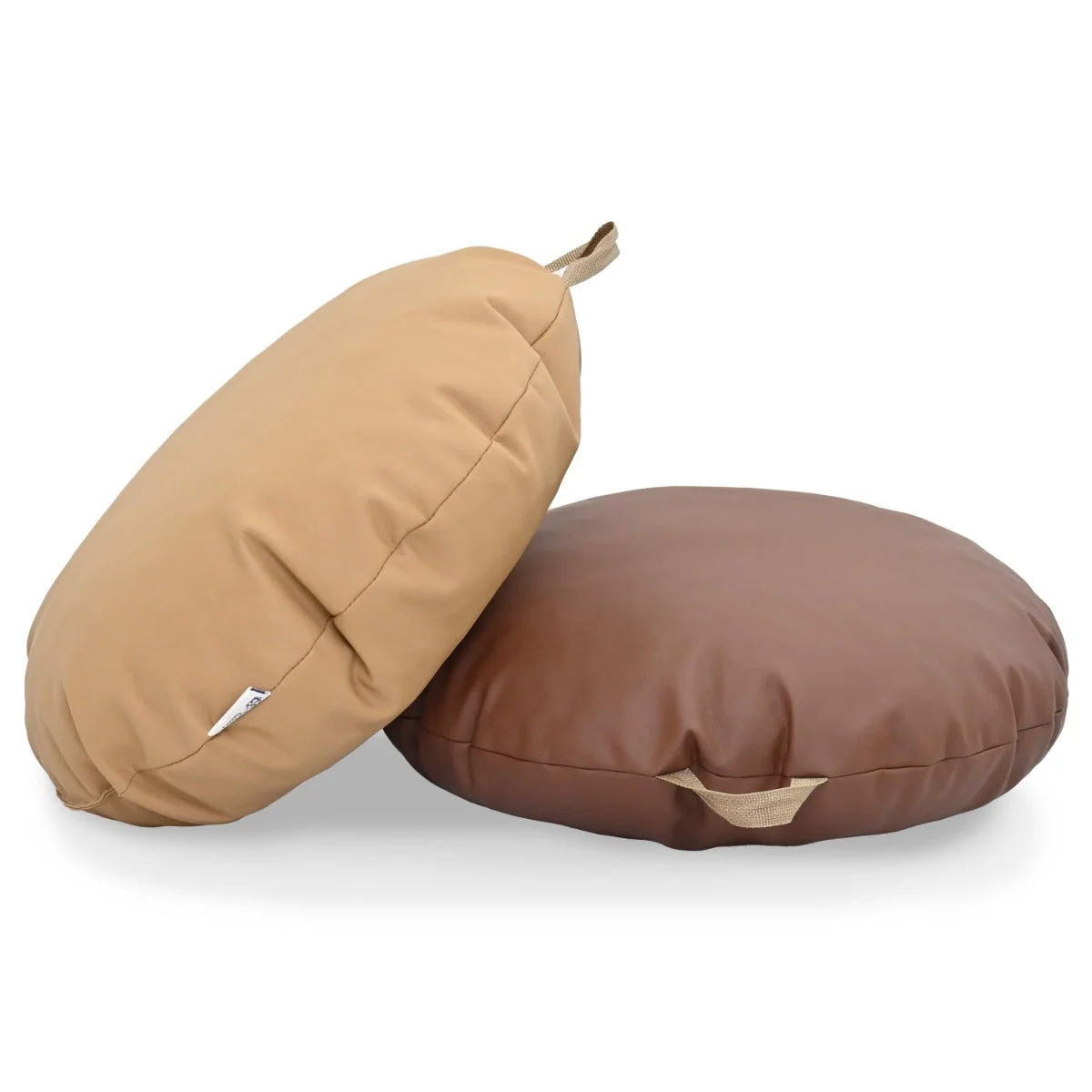18x18 Mini Round Pouf with Handle - Set of 2 - Walnut and Almond