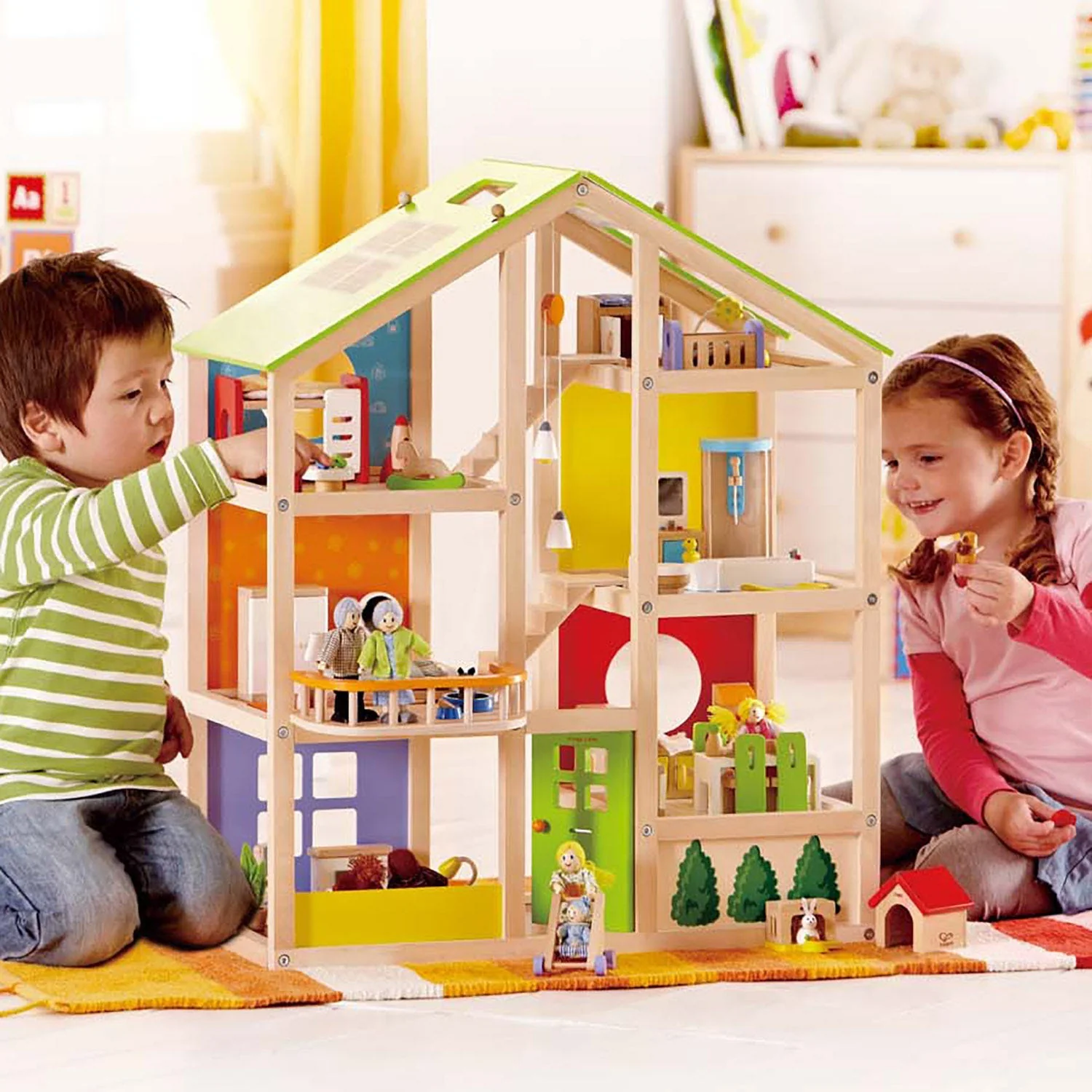 All Season Wooden Dollhouse Furnished by Hape - Image 3