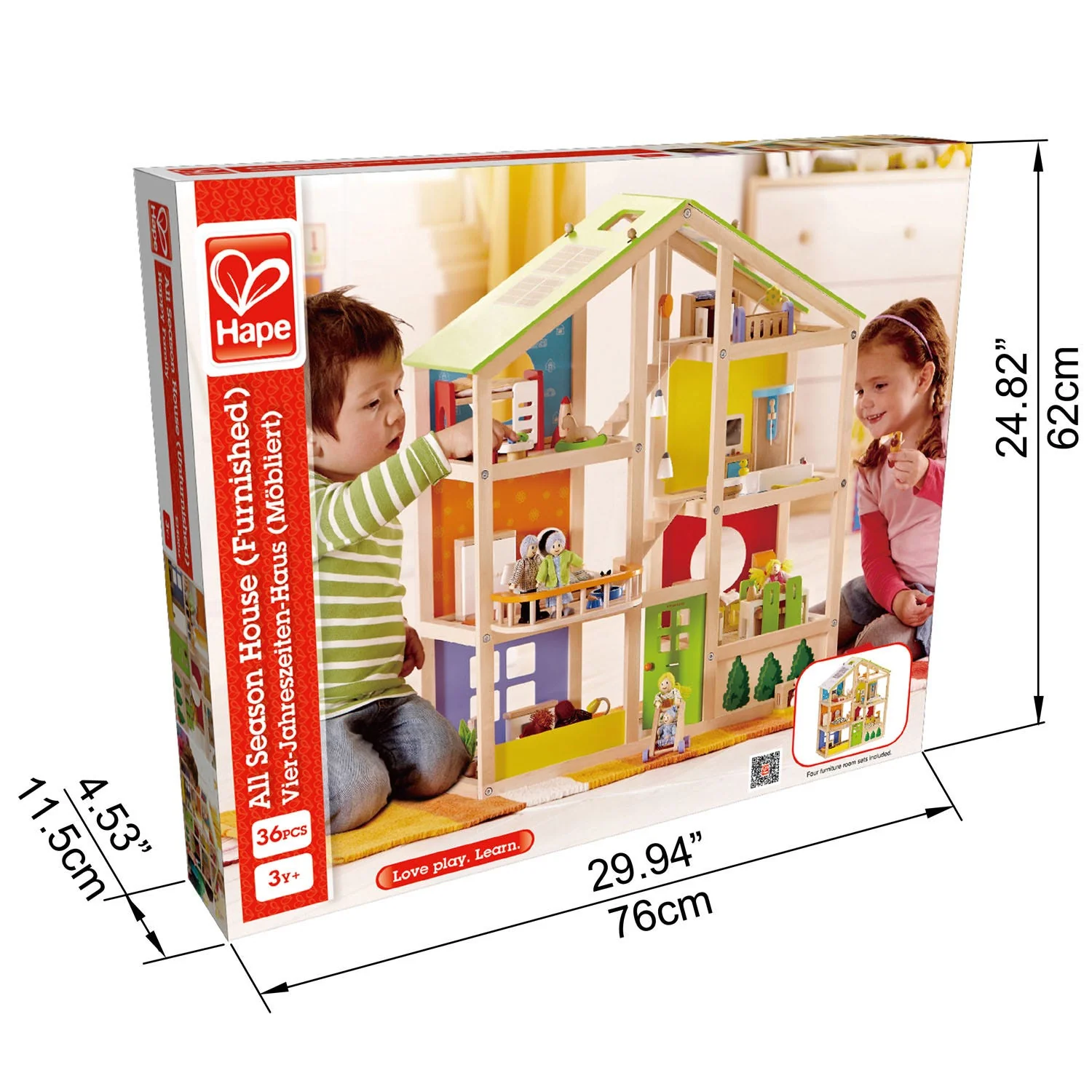 All Season Wooden Dollhouse Furnished by Hape - Image 4