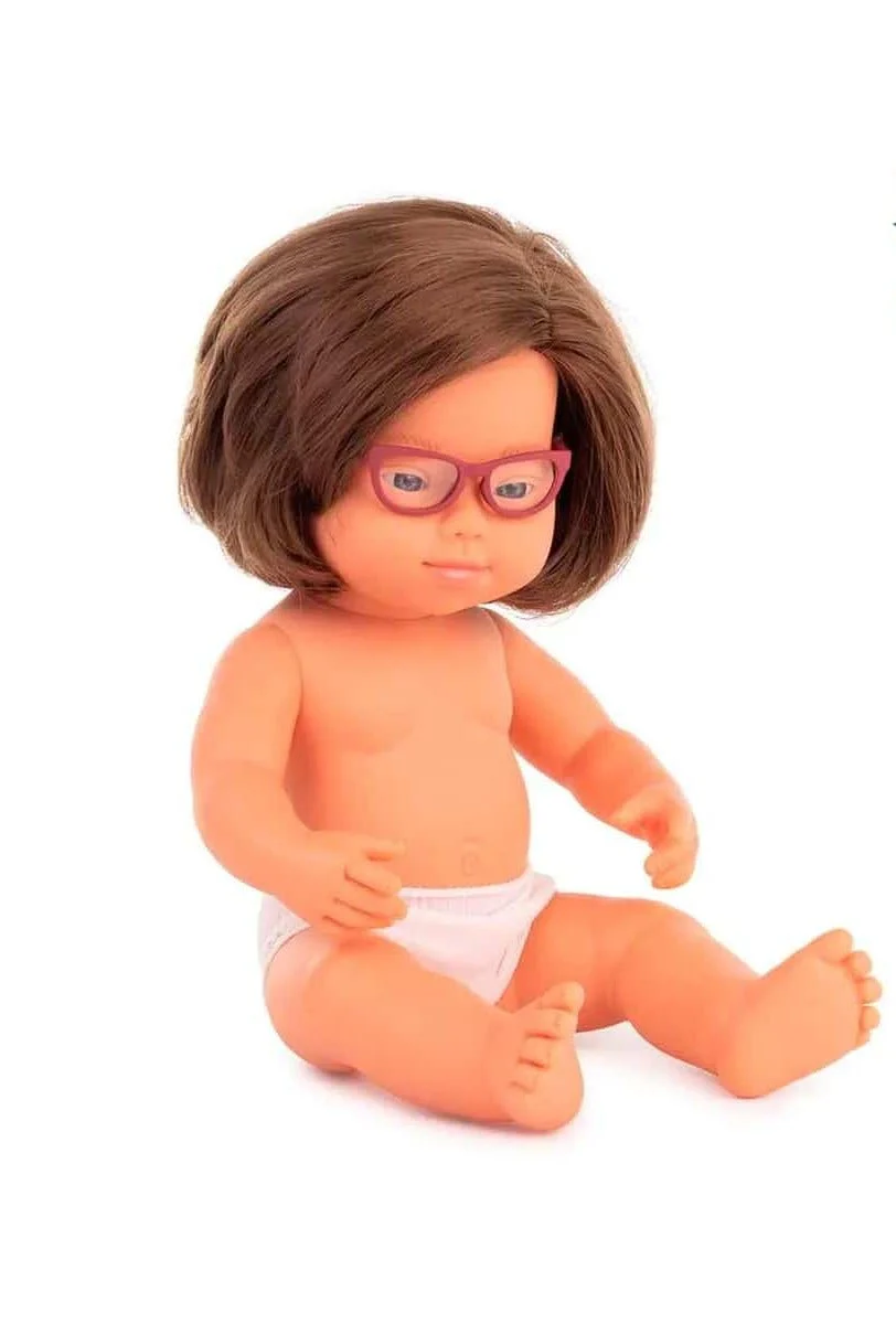 Baby Doll Caucasian Girl with Down Syndrome with Glasses 15in