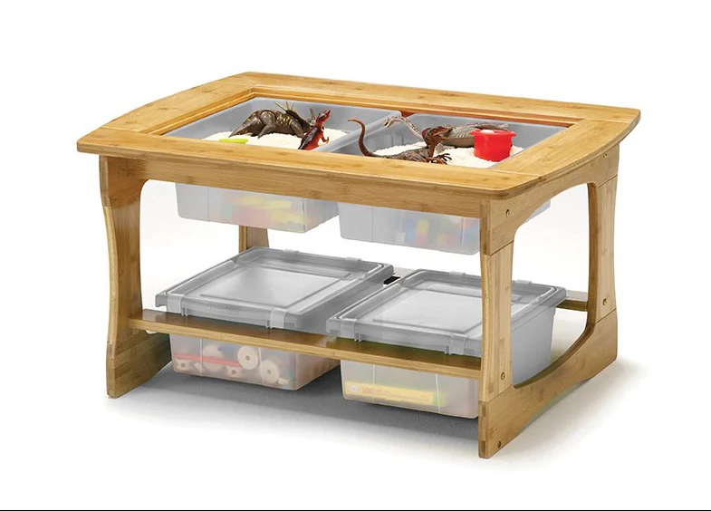 Bamboo Sensory and Construction Bricks Table with Tubs - Image 4