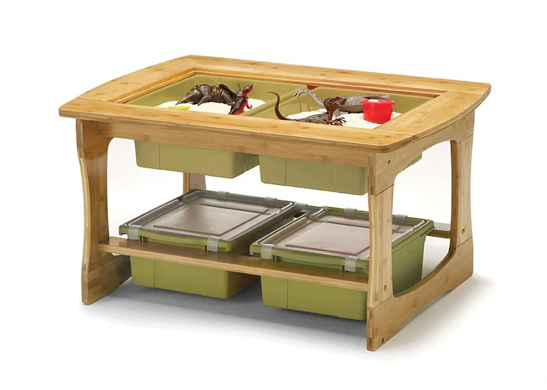 Bamboo Sensory and Construction Bricks Table with Tubs - Image 5
