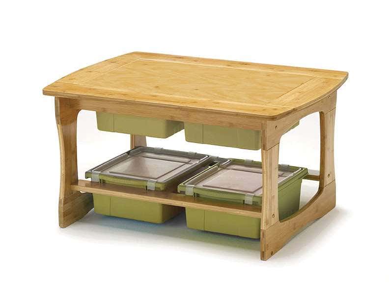 Bamboo Sensory and Construction Bricks Table with Tubs - Image 7
