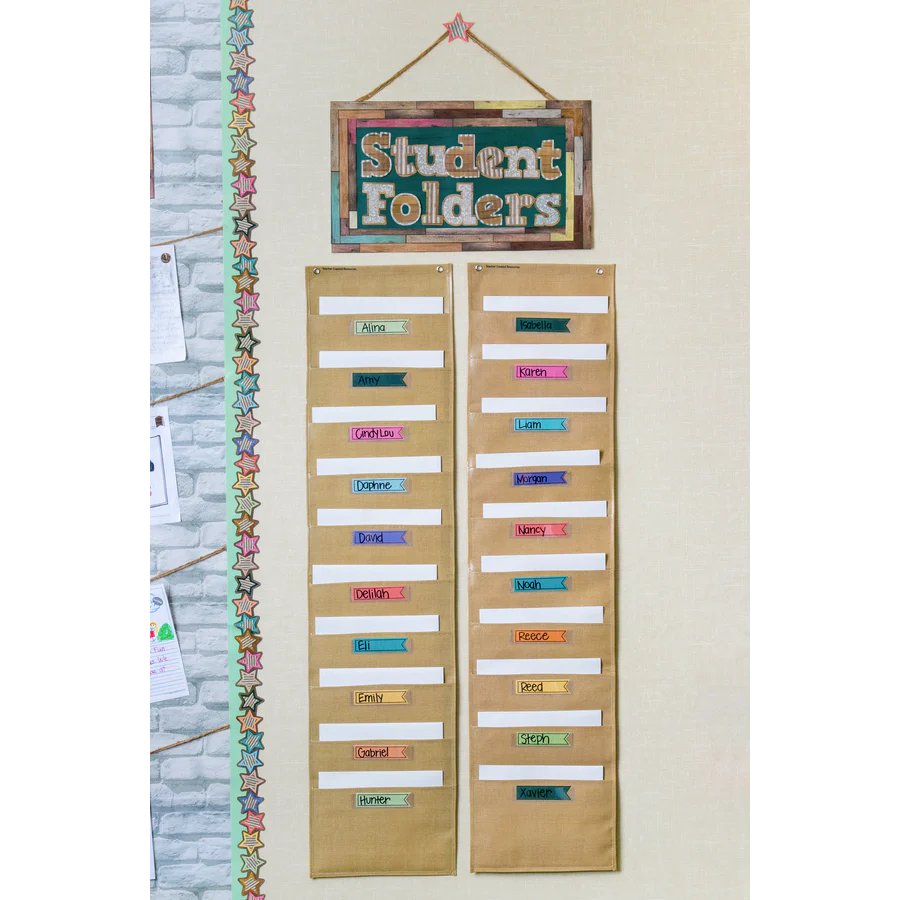 Burlap 10 Pocket File Storage Pocket Chart 14 x 58 - Image 3