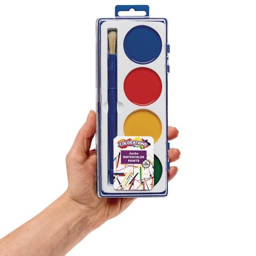 Colorations 4 Jumbo Washable Watercolors In a Tray With a Br - Image 3