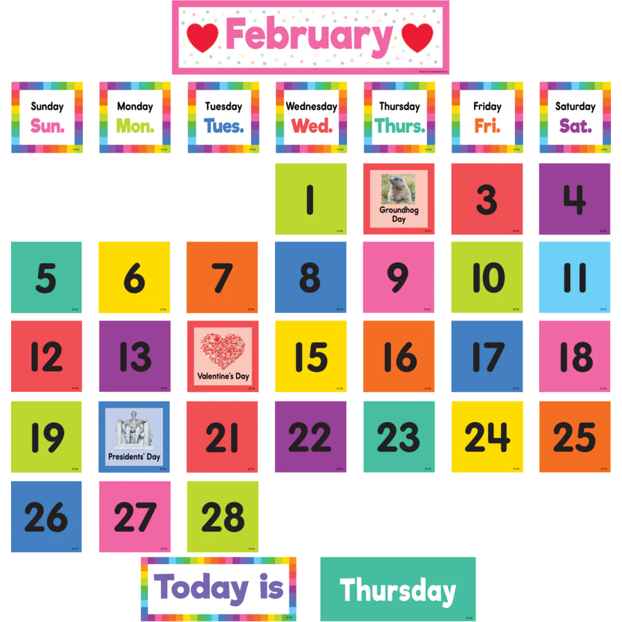 Colorful Calendar Pocket Chart Cards