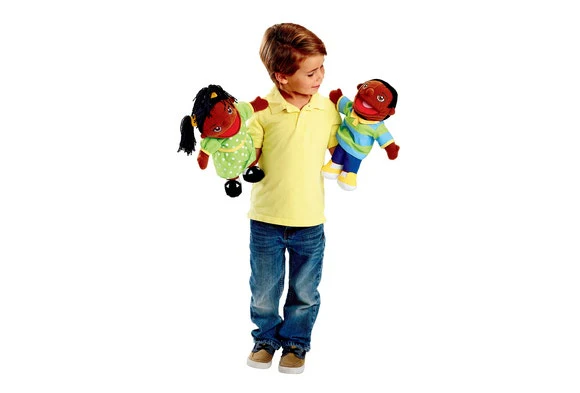 Girl Boy Puppet Pair African American 13H - Image 2