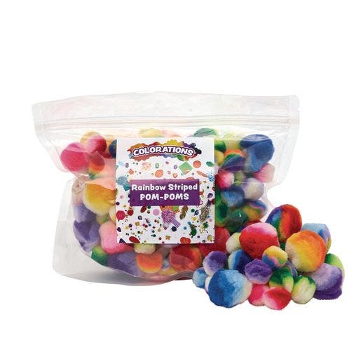 Rainbow Striped Pom Poms 180 pcs - Image 2