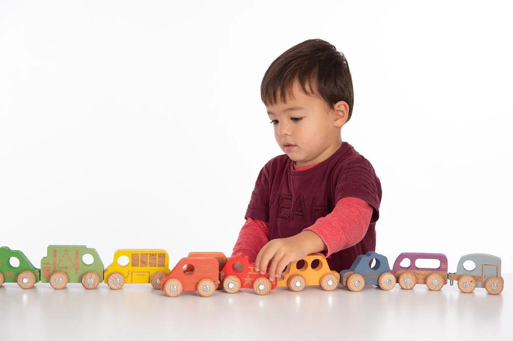 Rainbow Wooden Vehicles Set of 12 - Image 2