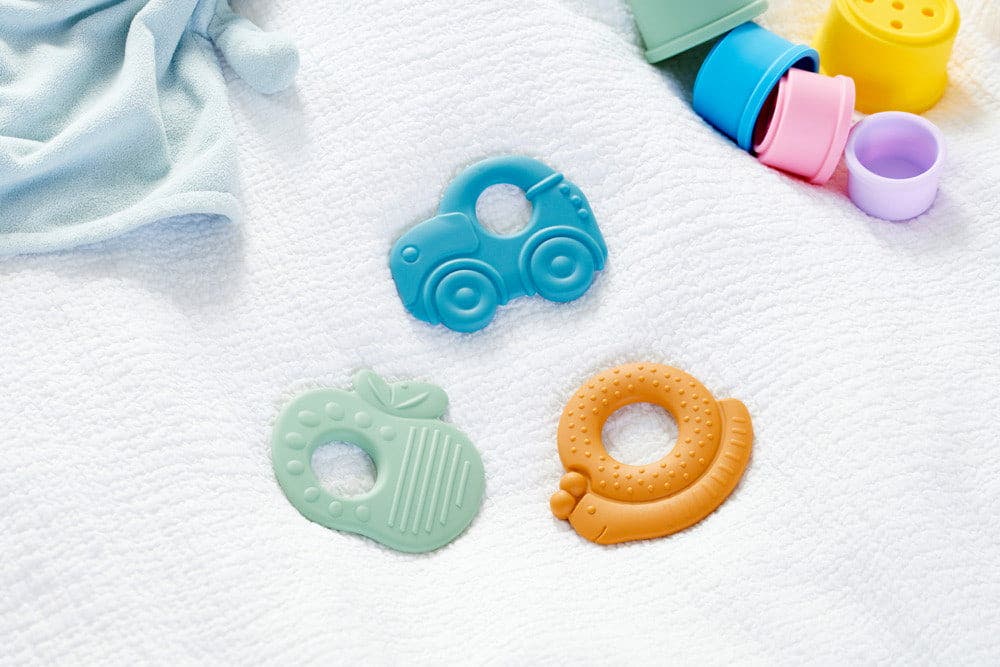 Silisoft Sensory Teethers Neutral Apple, Car, Snail - Image 4