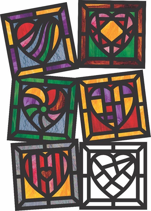 Stained Glass Heart Frames 24 pkg