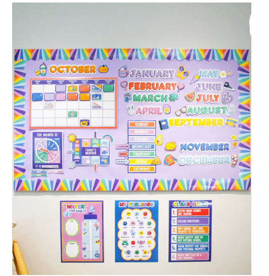 We Stick Together Rainbow Burst Scalloped Bulletin Board Bor - Image 5